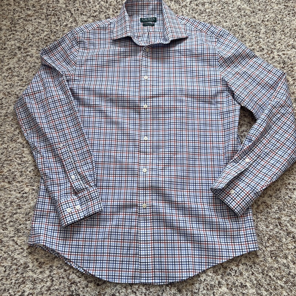 Ralph Lauren Men's New Button-Down Shirt Plaid Blue Red White Sz16 34/35